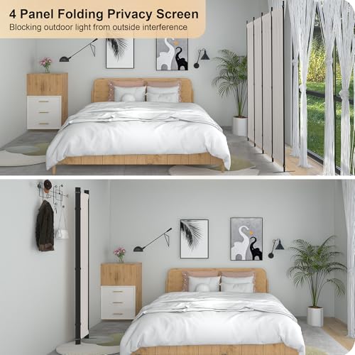 4 Panel Folding Privacy Screen Room Divider with 3 Metal Feet I7974