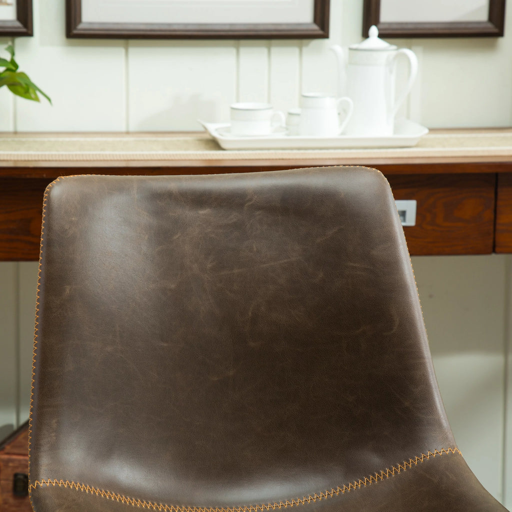 Antique Brown PU Leather Dining Chair Set of 2 Y524011