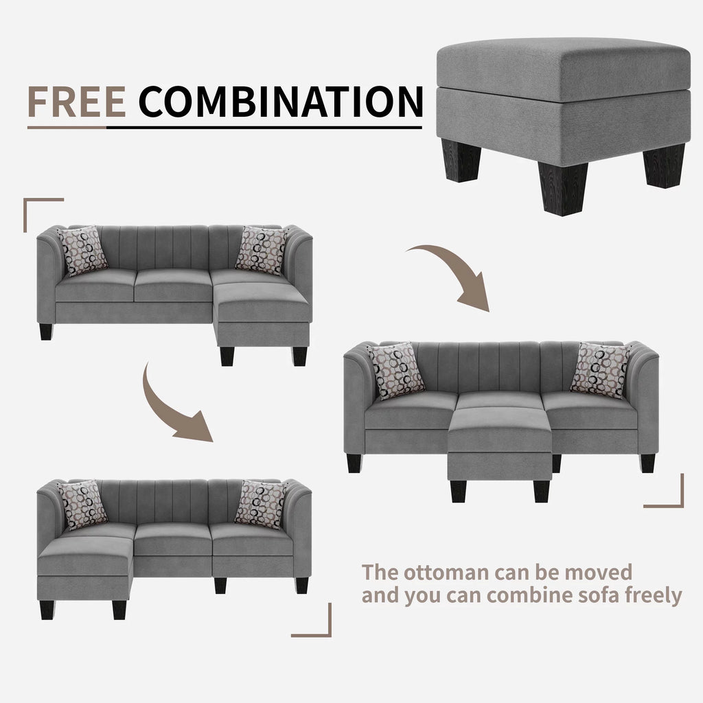 Black L Shaped Linen Fabric Sectional Sofa K34451