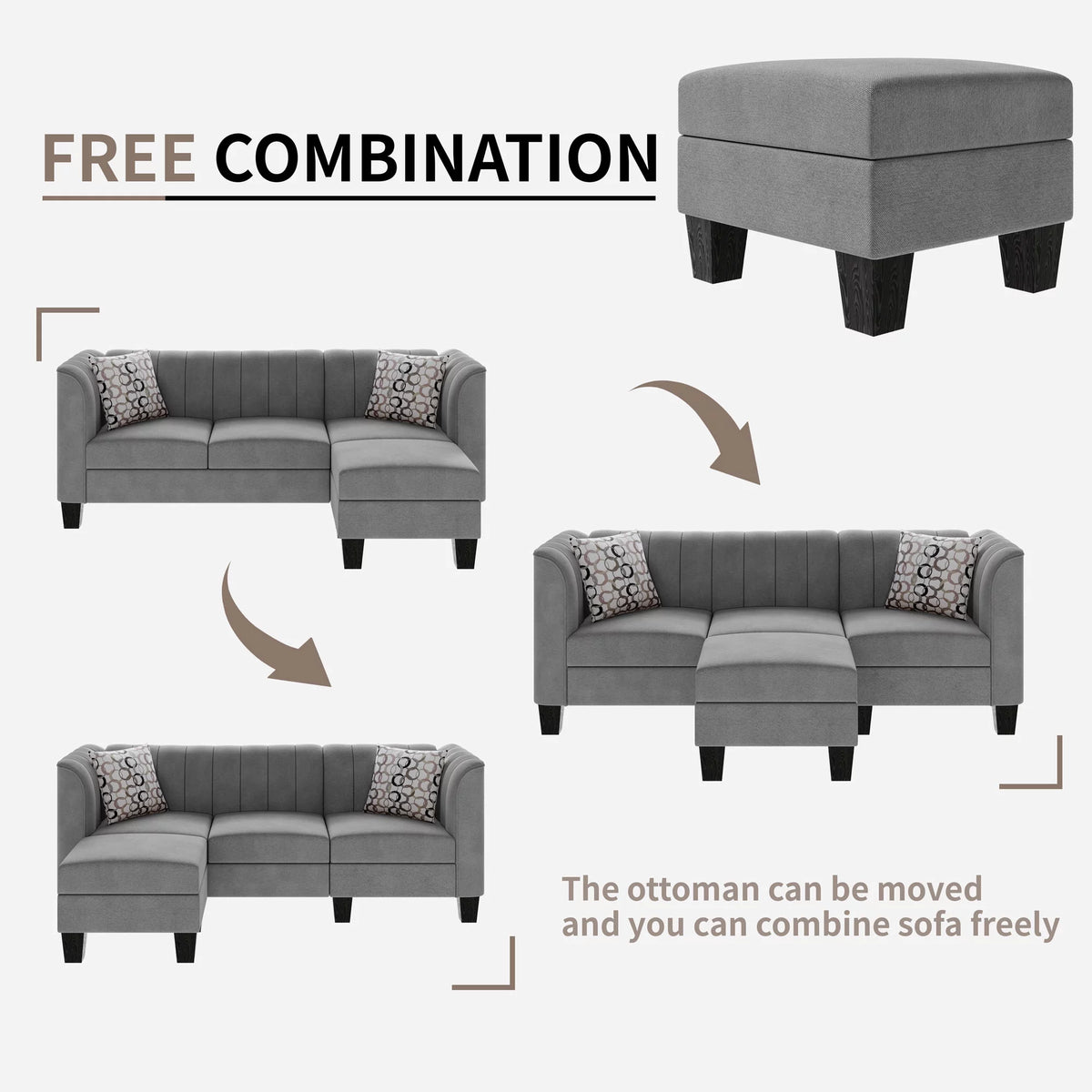 Black L Shaped Linen Fabric Sectional Sofa K34451