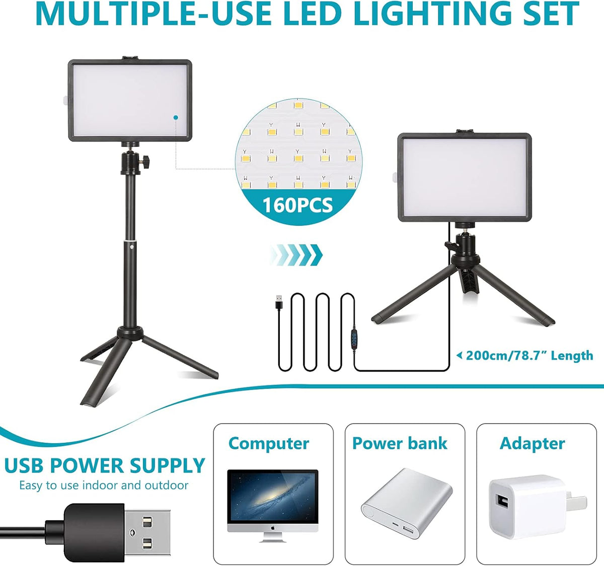 2 Pack LED Video Light Panel with Adjustable Tripod Stand and 4 Color Filters W2899