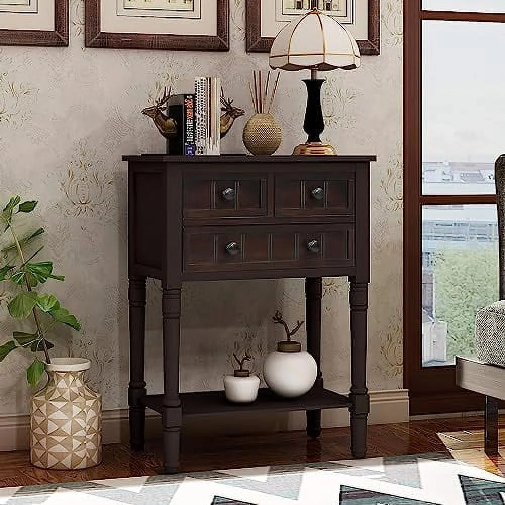White Narrow Console Table with Drawers C522