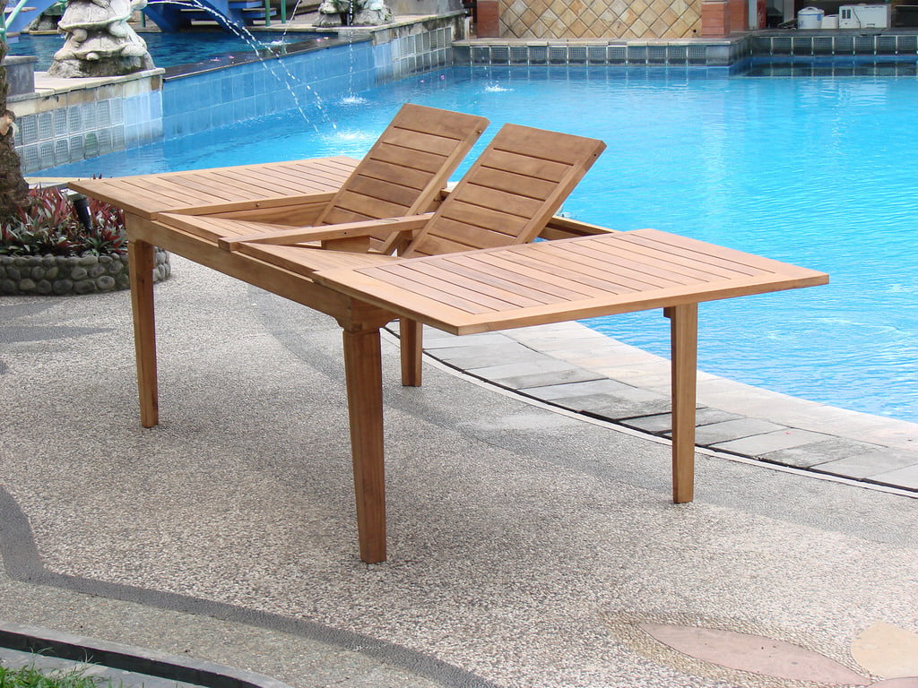 7 Pc Teak Dining Set with Rectangle Table and 6 Stacking Arm Chairs F5128
