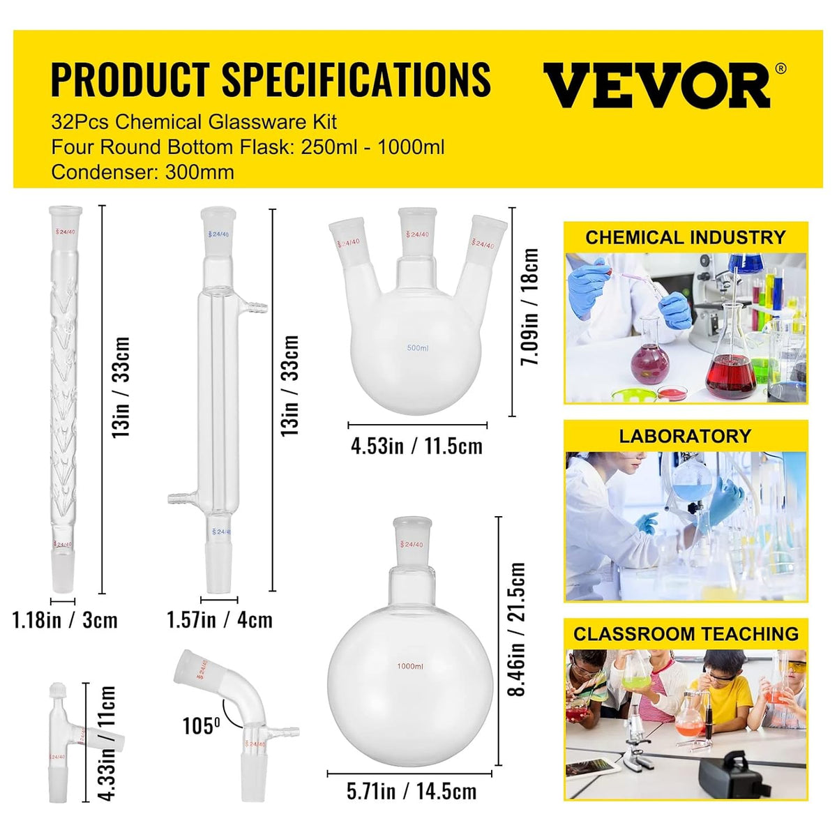 32PCS Chemistry Lab Glassware Kit 250 1000ml P52890