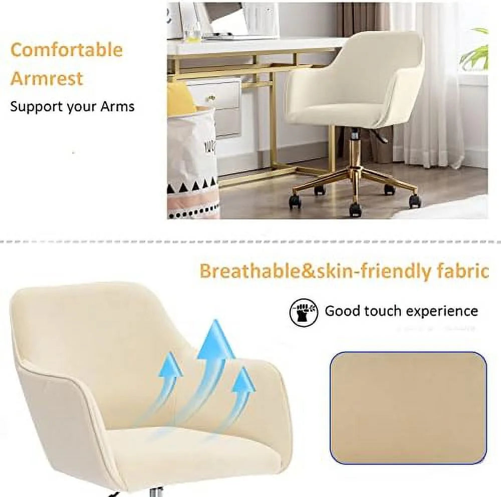 Velvet Desk Chair with Woven Backrest and Gold Base H6816