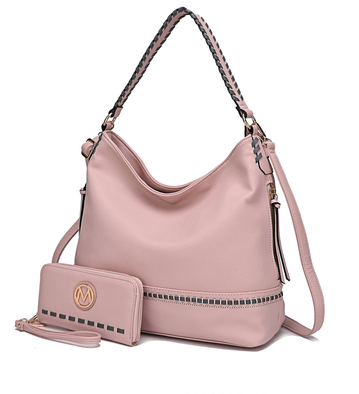 Blush Vegan Leather Shoulder Bag & Wristlet Wallet 2 pcs R92432