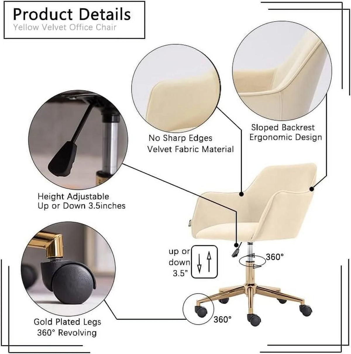 Velvet Desk Chair with Woven Backrest and Gold Base H6816