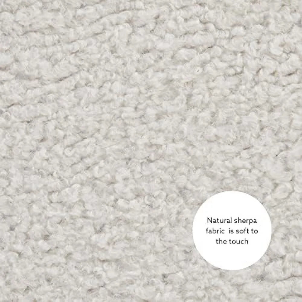 Natural Sherpa Round Ottoman with Wood Accent P90703