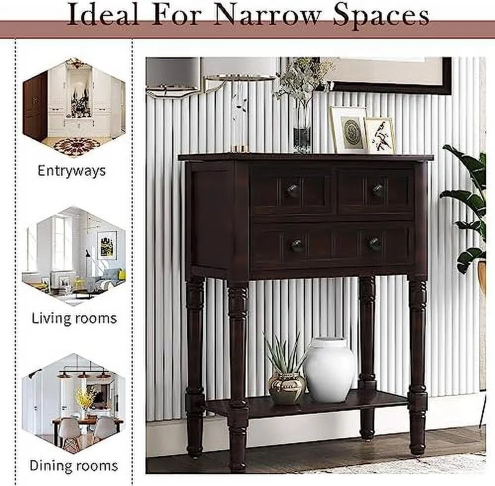 White Narrow Console Table with Drawers C522