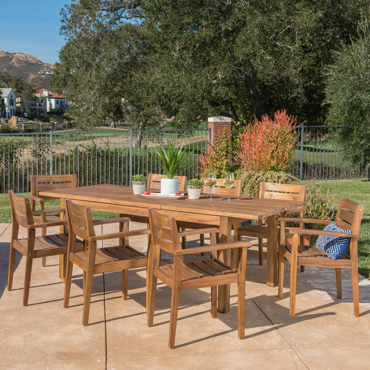 9-Piece Acacia Wood Dining Set with Expandable Table M405390