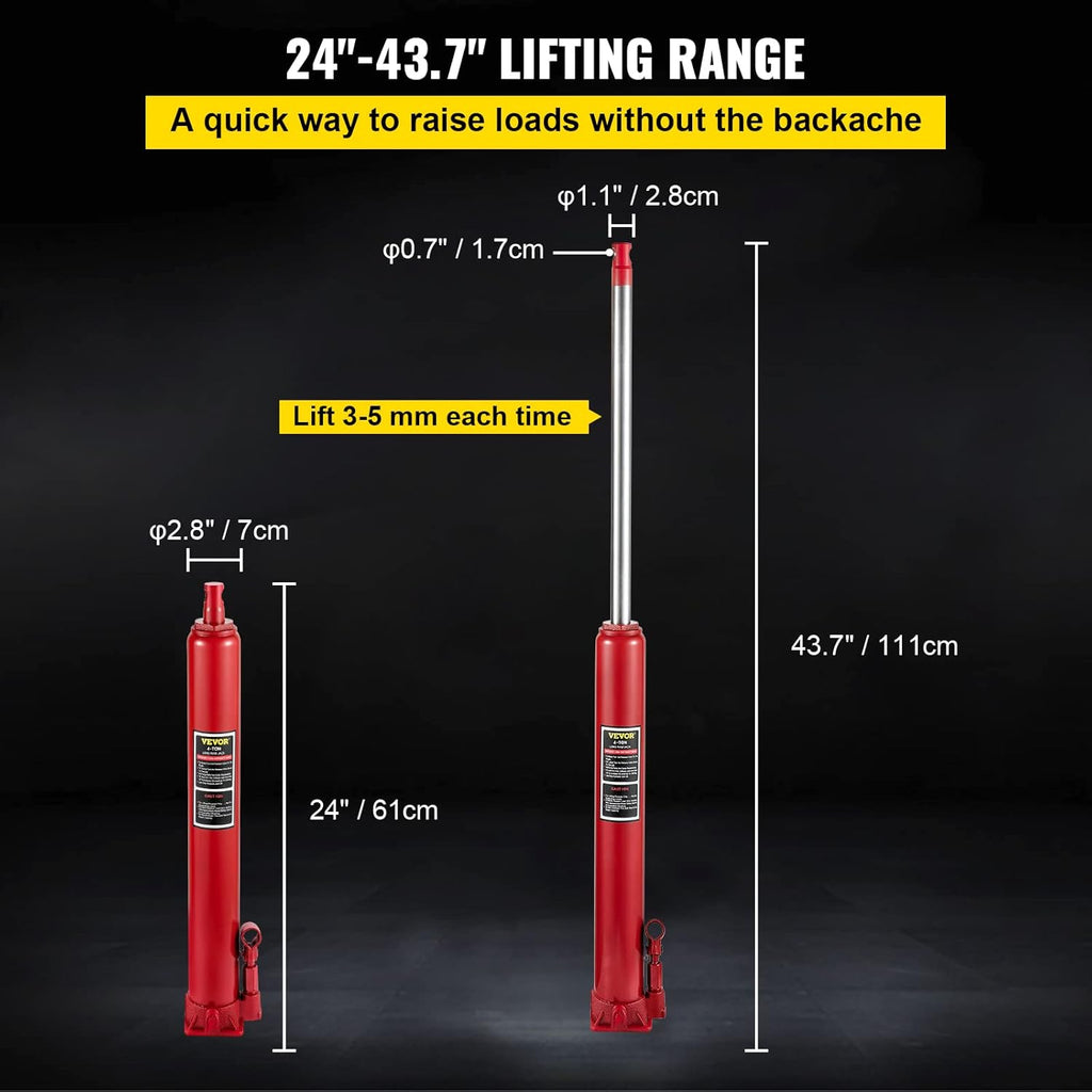 Hydraulic Long Ram Jack, 4 Tons Capacity, Red, Pack of 2 S272668