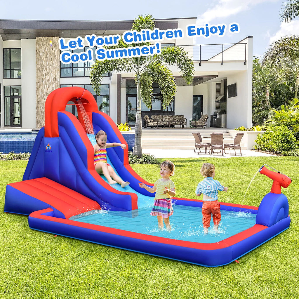 Inflatable Waterslide with Climbing Wall Slide Splash Pool Swim Rings U3582
