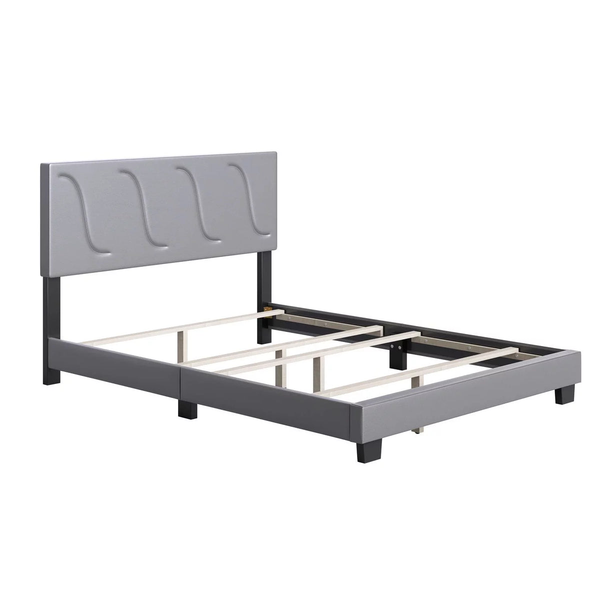 Grey Faux Leather King Platform Bed Frame and Headboard W193
