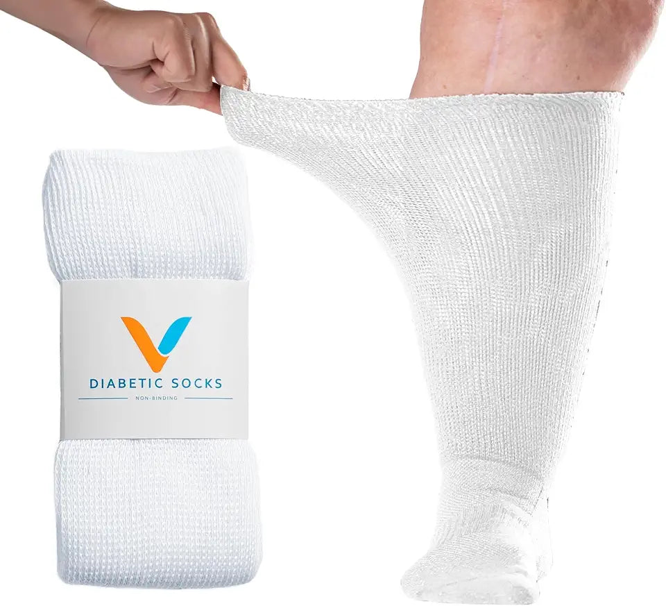 White Large Non Binding Seamless Toe Diabetic Socks C96940