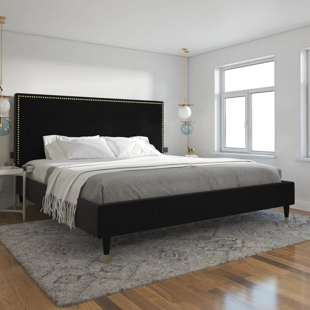 Black Velvet King Upholstered Bed C2993