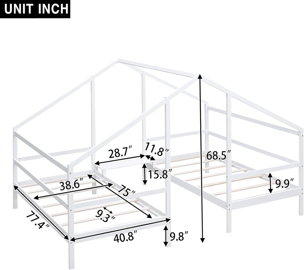 Solid Wood White Kids Bed Frame with Rails U163875