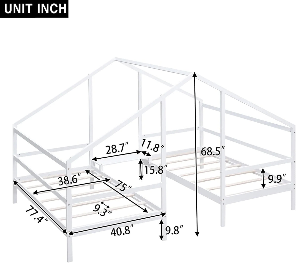 Solid Wood White Kids Bed Frame with Rails U163875