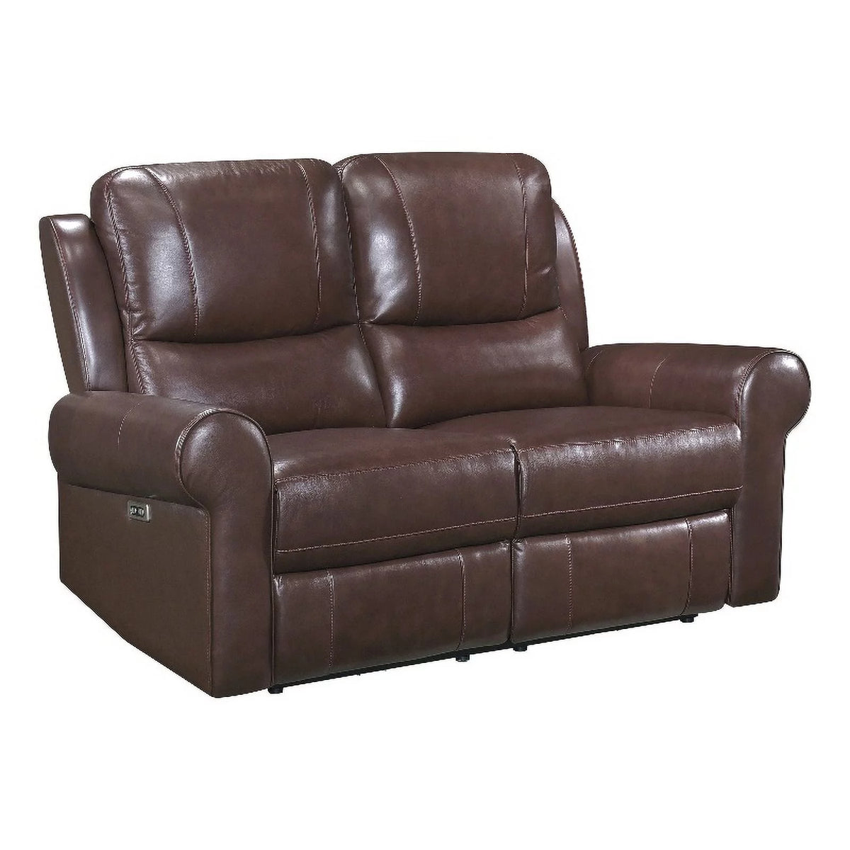 Brown Leather Match Power Double Reclining Love Seat T233897