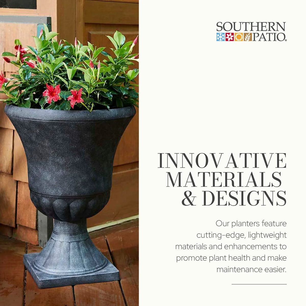 16 Inch Resin Outdoor Planter, Black (2 Pack) Z5951