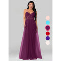 Raspberry Floor-Length Tulle Bridesmaid Dresses O12998
