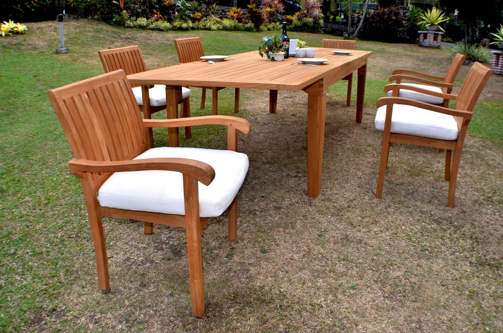 7 Pc Teak Dining Set with Rectangle Table and 6 Stacking Arm Chairs F5128