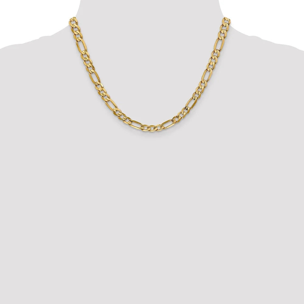 14kt Yellow Gold 6mm Open Figaro Chain 18 inch Lobster Clasp V7804
