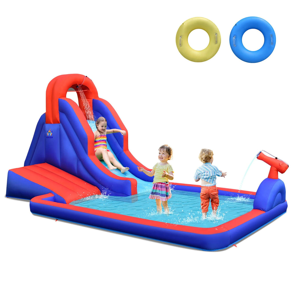 Inflatable Waterslide with Climbing Wall Slide Splash Pool Swim Rings U3582