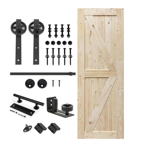 Unfinished Knotty Barn Door with Sliding Door Hardware Kit P706