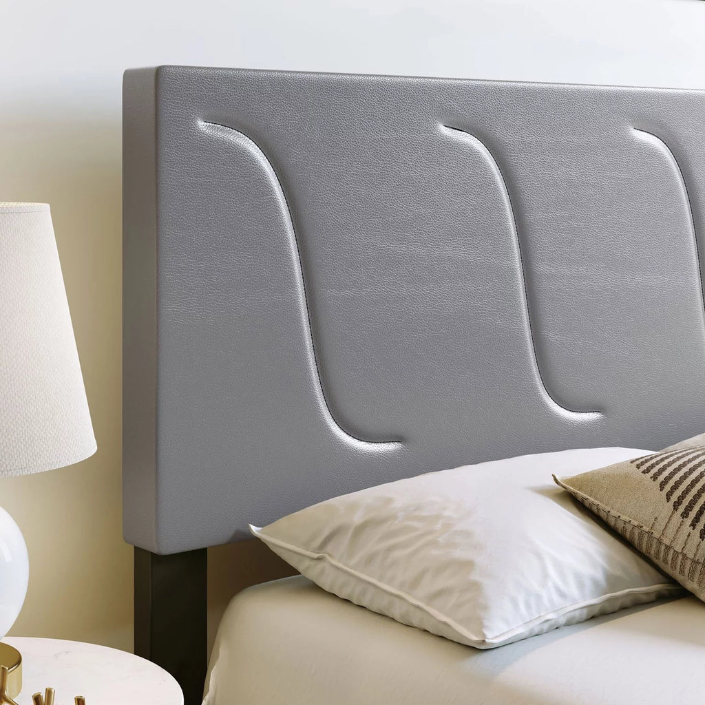 Grey Faux Leather King Platform Bed Frame and Headboard W193