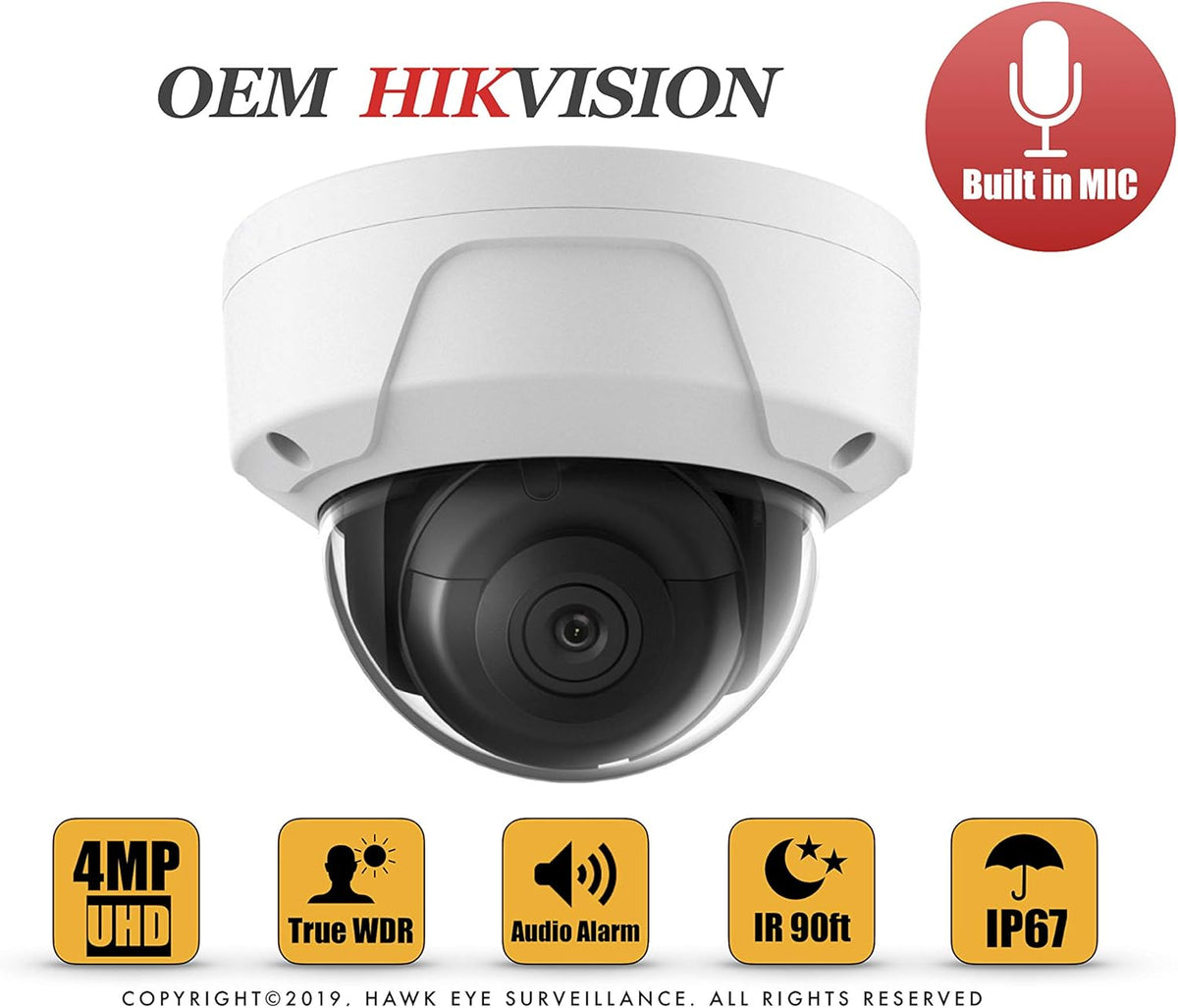 4MP PoE Security IP Camera Mini Dome Night Vision 2.8mm Fixed Lens H.265+ Built in Microphone Z342