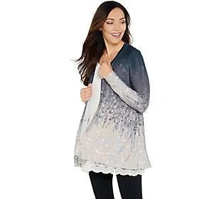 Twilight Grey Printed Ombre Knit Button Cardigan H3832