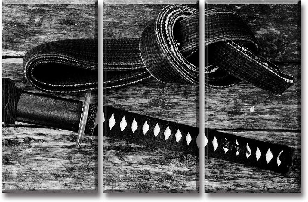 3 Piece Black and White Canvas Wall Art Katana Poster Z767