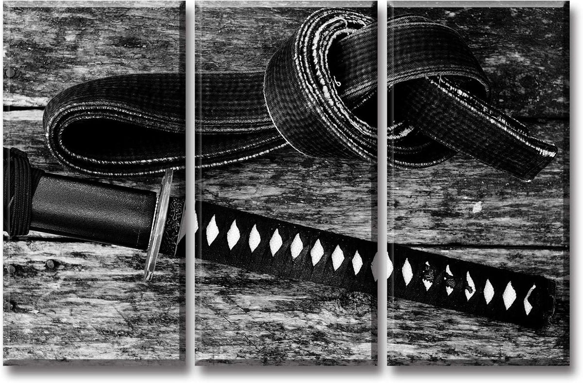 3 Piece Black and White Canvas Wall Art Katana Poster Z767
