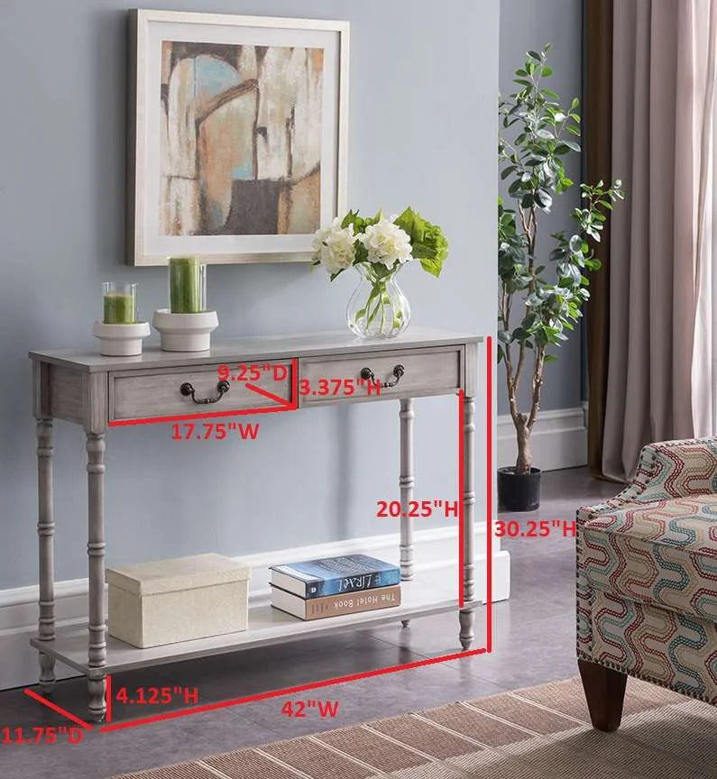 Washed Oak 2 Drawer Console Table with Shelf F460419