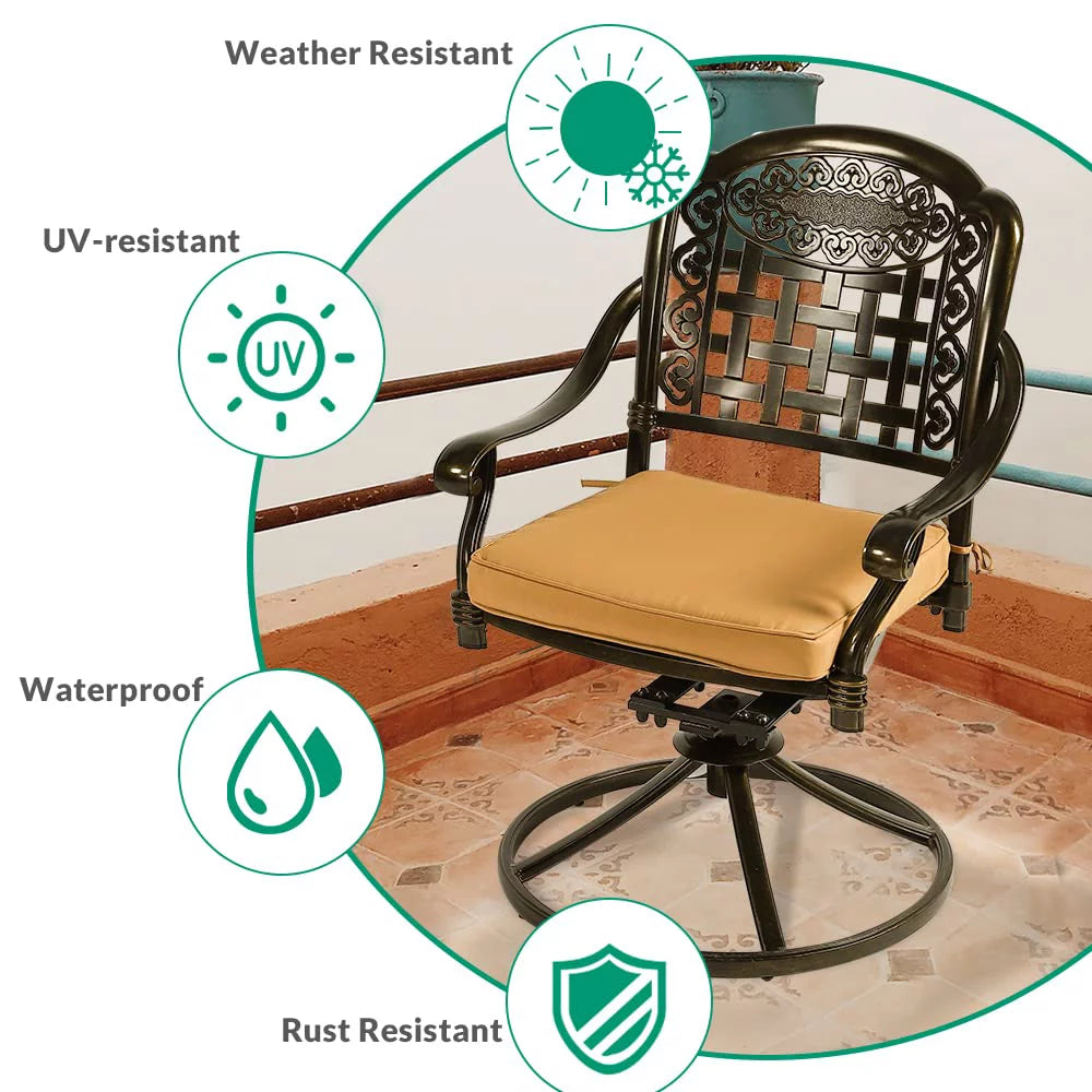 2-Piece Cast Aluminum Swivel Rocker Patio Dining Chairs with Cushion I302997