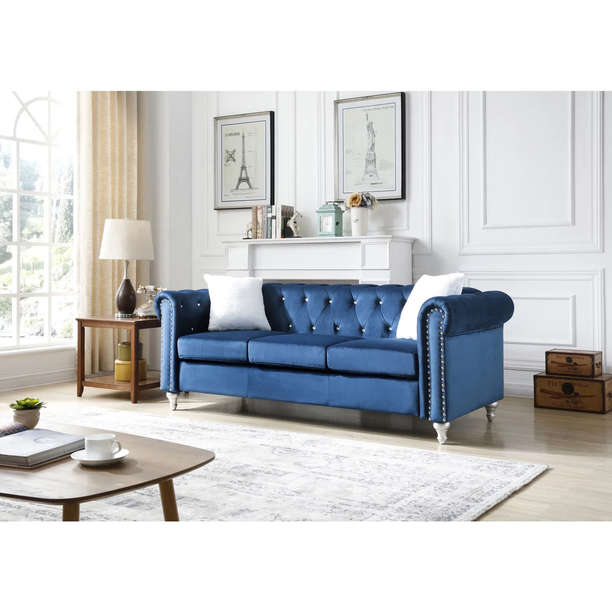 Navy Blue Velvet Sofa J483310