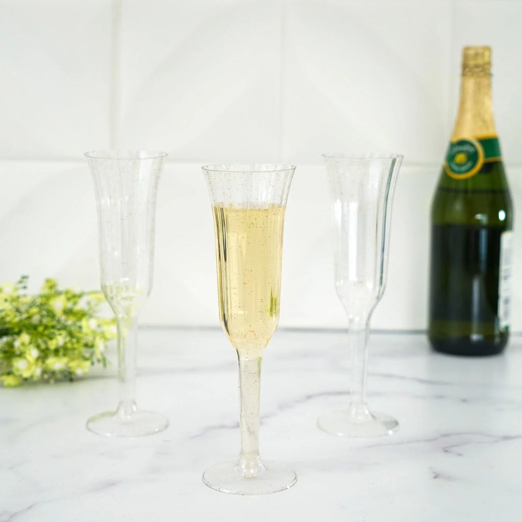 60 Pcs Gold Glitter Clear Plastic Champagne Flutes X61499