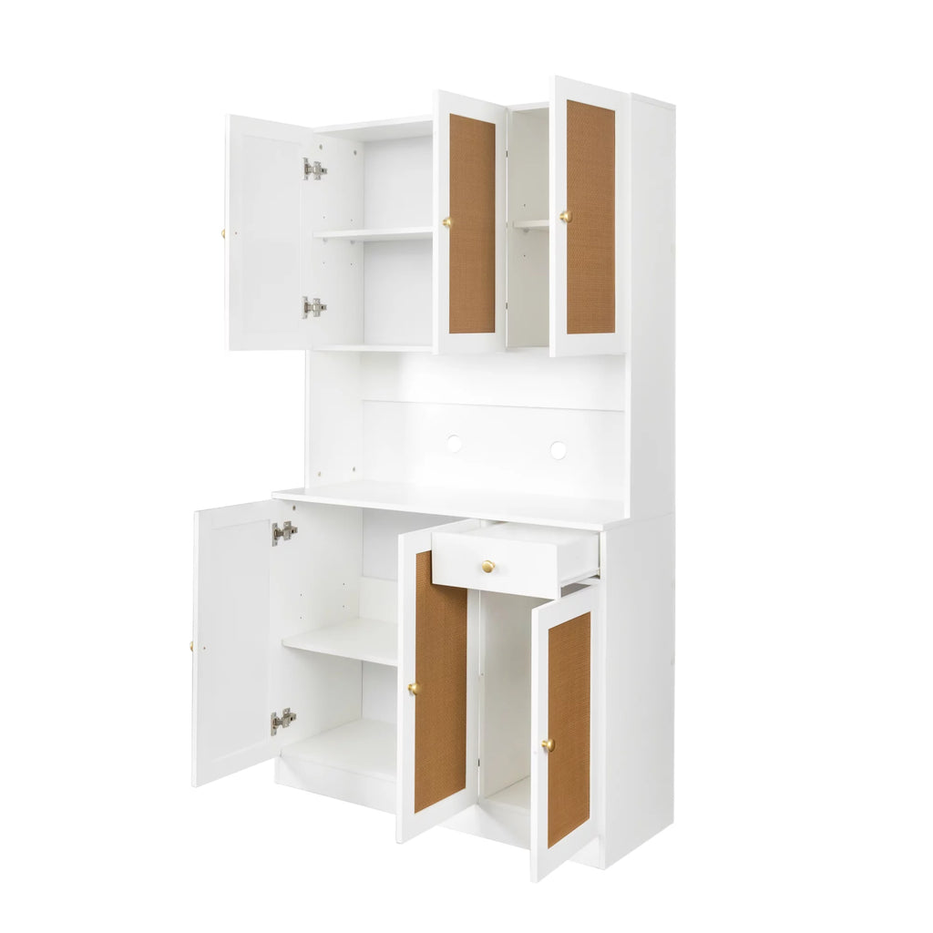 70.87" Tall White Wardrobe with 6 Doors, 1 Shelf and 1 Drawer P5502