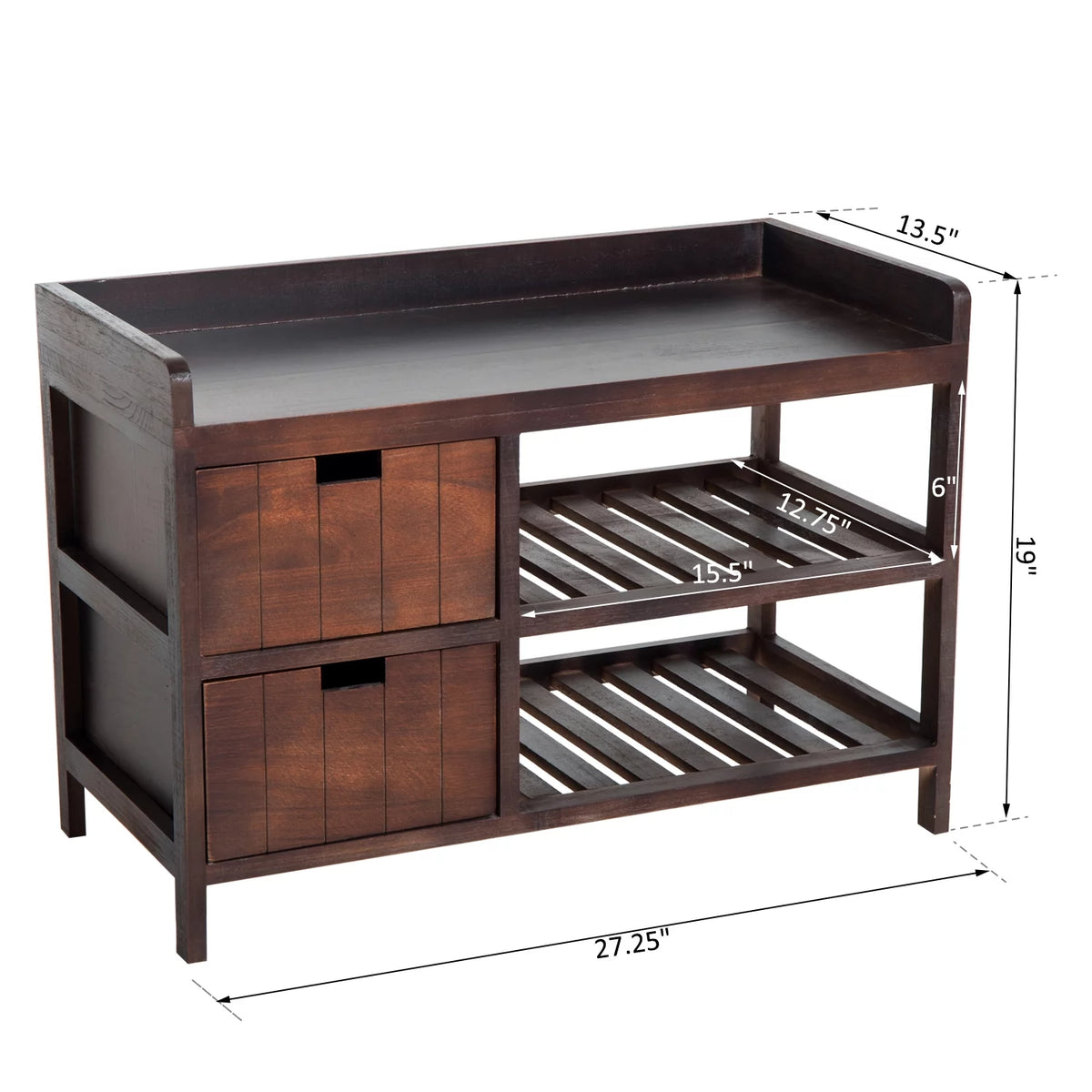 Compact Rustic Wooden Shoe Rack Bench with Drawers O9584