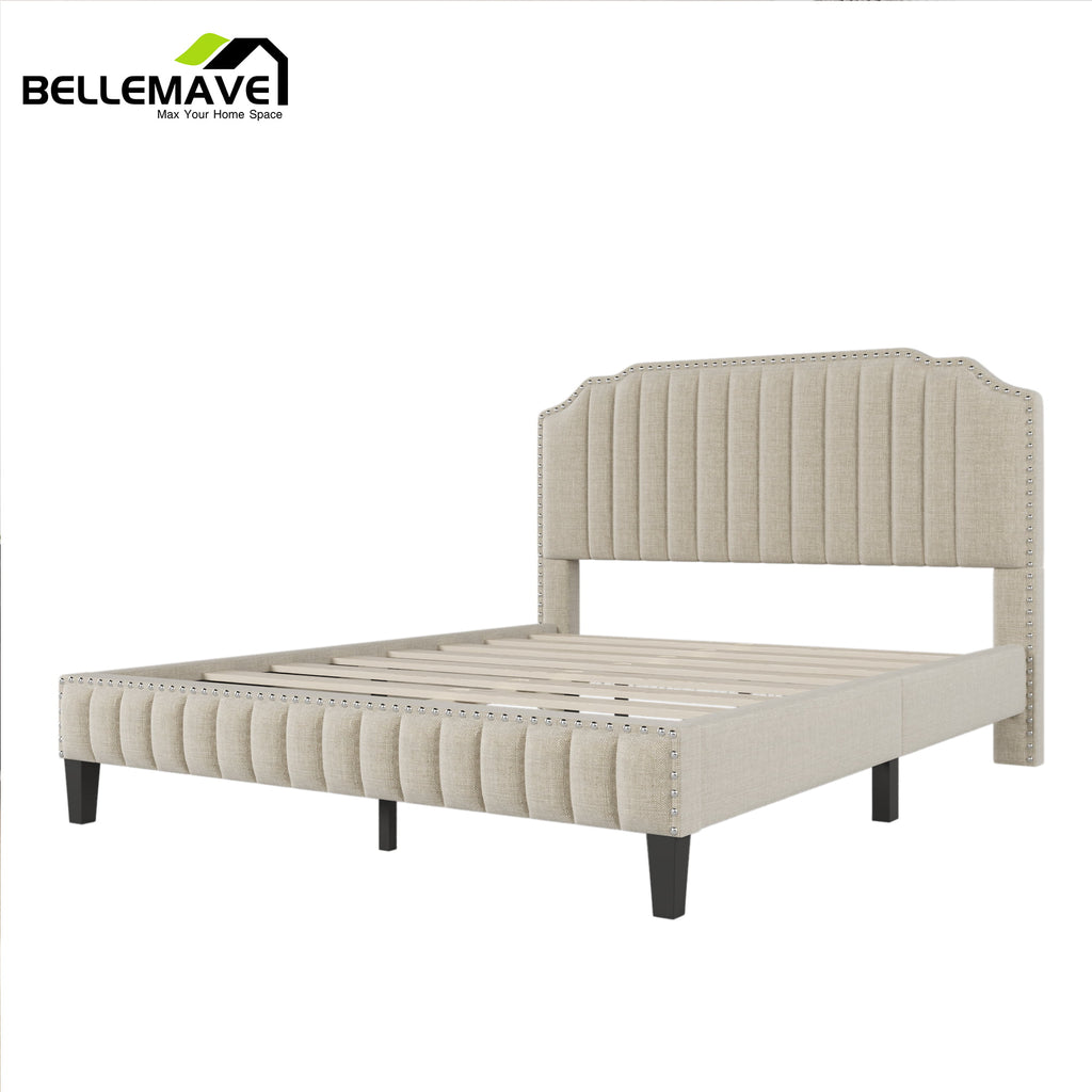 Linen Upholstered Platform Bed Frame Queen Size with Headboard W567
