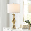 28" Tall Brass Metal Table Lamp with White Drum Shade J64471