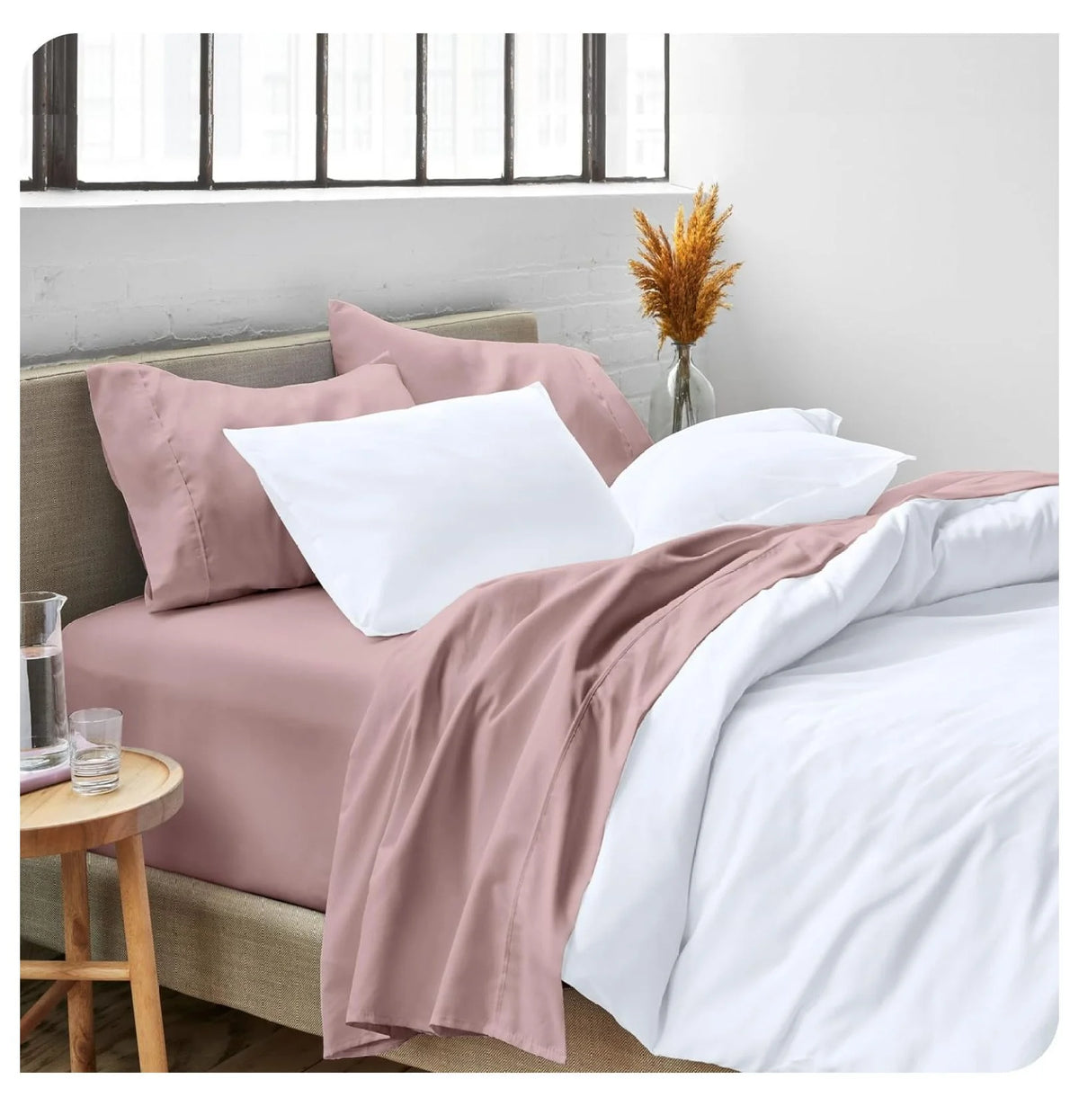 Split Head Flex King 4 Piece Microfiber Bed Sheet Set W96487