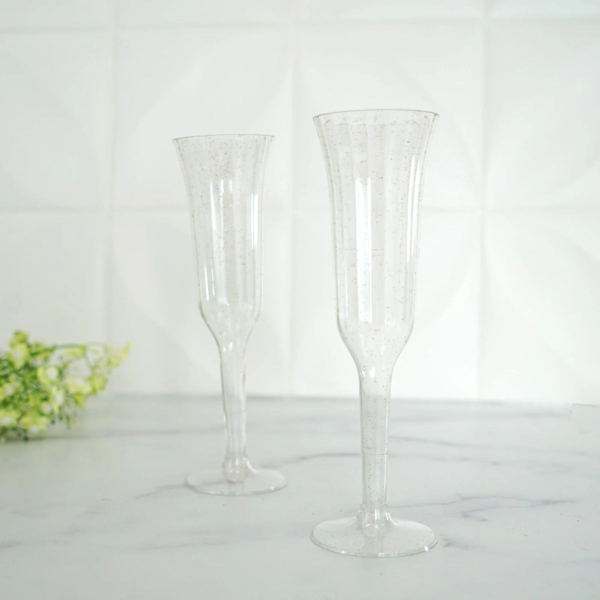 60 Pcs Gold Glitter Clear Plastic Champagne Flutes X61499