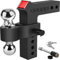Adjustable Trailer Hitch Ball Mount with Forged Aluminum Shank, 8-Inch Drop, 2.5-Inch Receiver, 2" & 2-5/16" Tow Balls, 14500 lbs, Anodized Black N89331