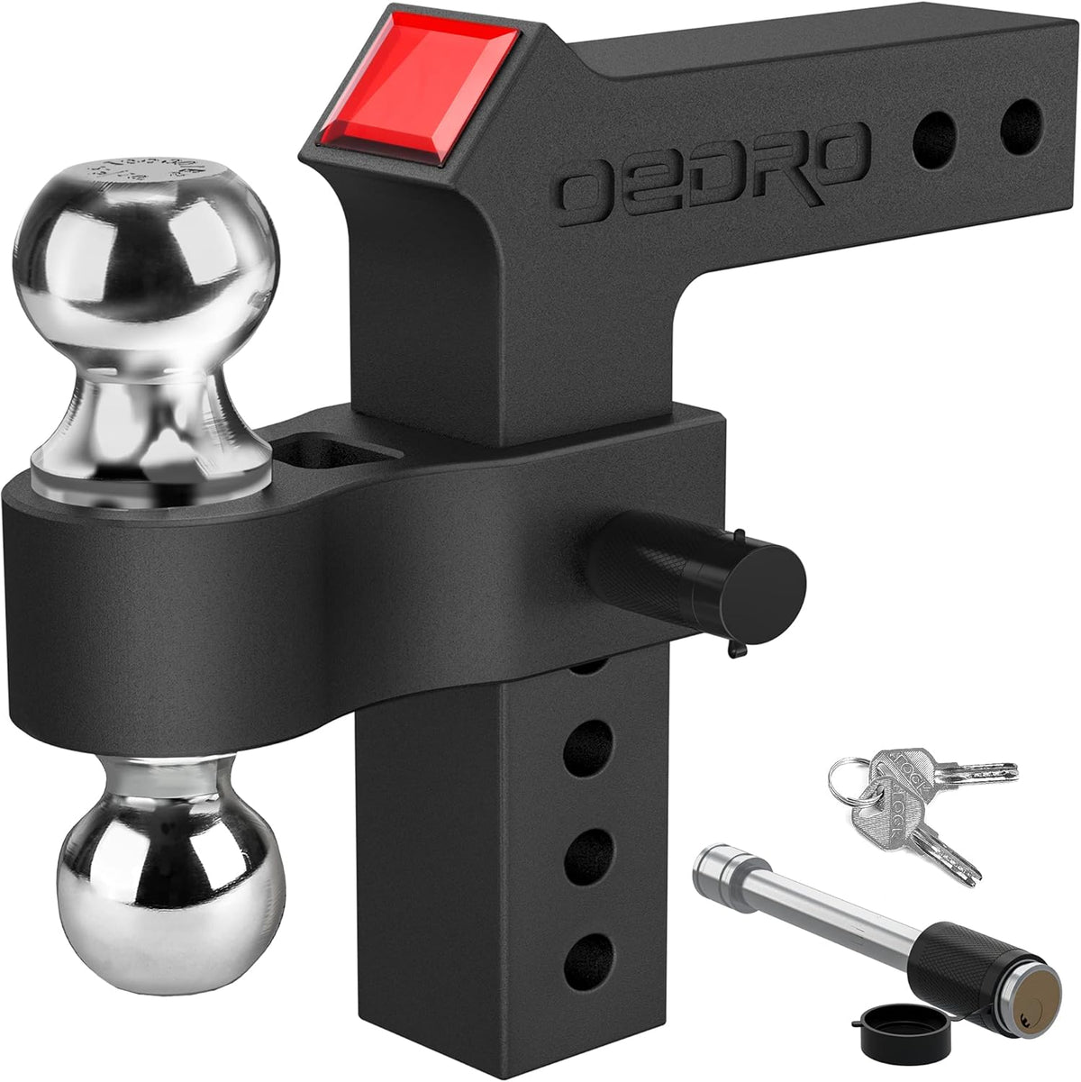Adjustable Trailer Hitch Ball Mount with Forged Aluminum Shank, 8-Inch Drop, 2.5-Inch Receiver, 2" & 2-5/16" Tow Balls, 14500 lbs, Anodized Black N89331