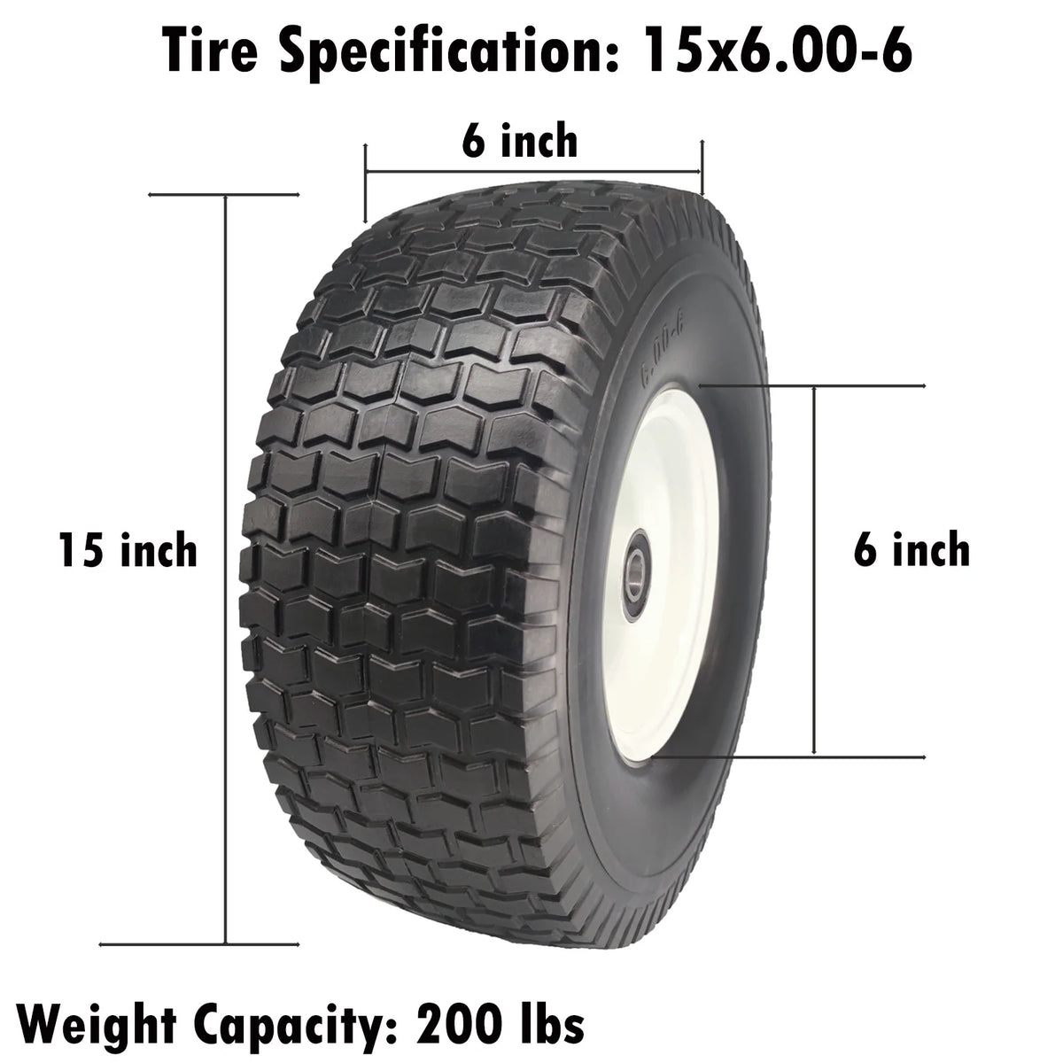 Flat Free Lawn Mower Tires 15x6.00-6 with Bearings B5830
