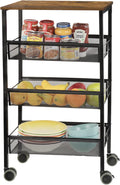 Black 3-Tier Rolling Kitchen Cart with Wooden Shelves M469