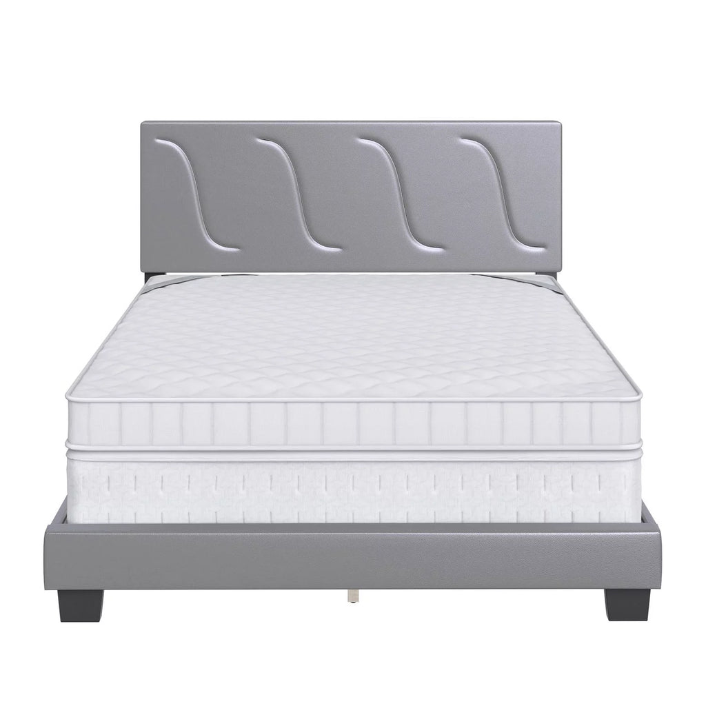 Grey Faux Leather King Platform Bed Frame and Headboard W193