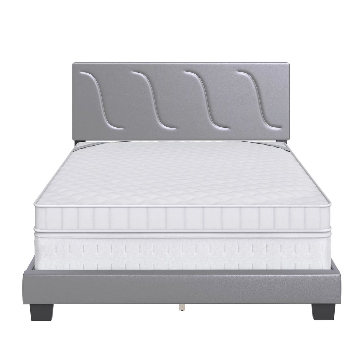 Grey Faux Leather King Platform Bed Frame and Headboard W193