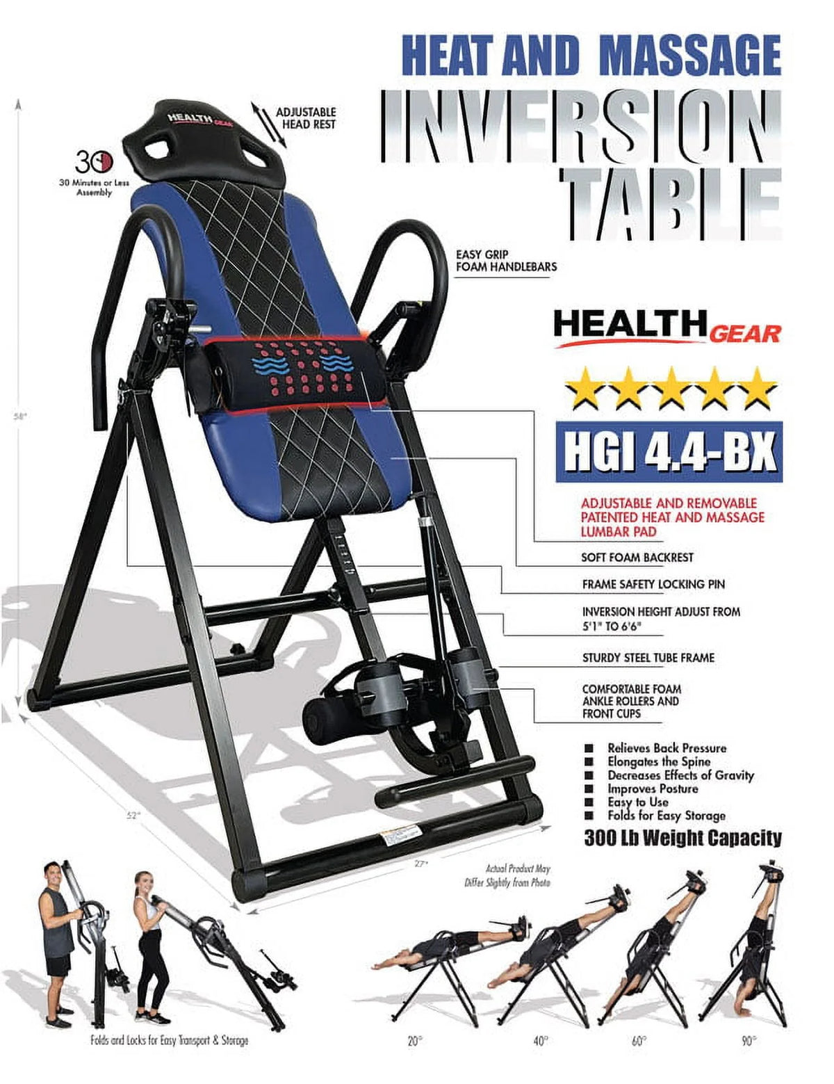 Blue Heat and Vibration Massage Inversion Table E912